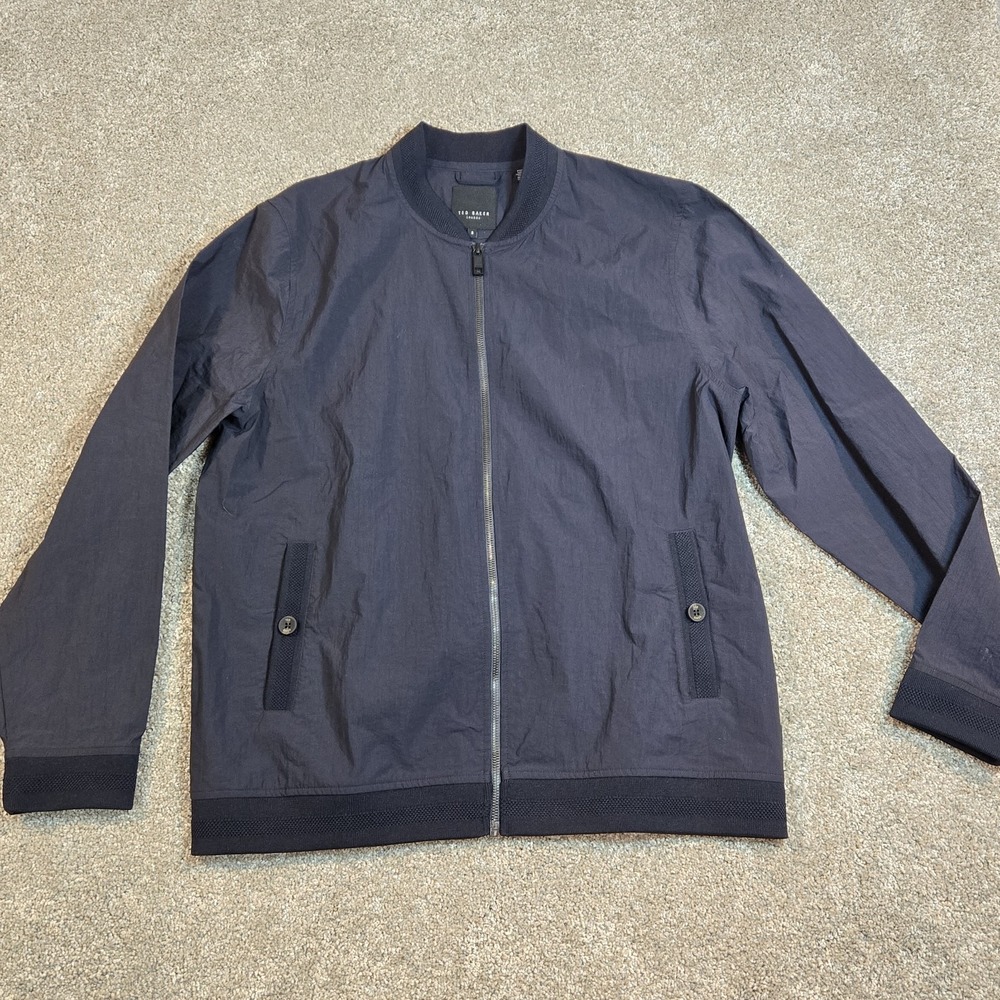 TED BAKER LONDON Bomber Jacket Coat Full Zip Up Men's Size 5 (L) Navy waterproof - Picture 2 of 13